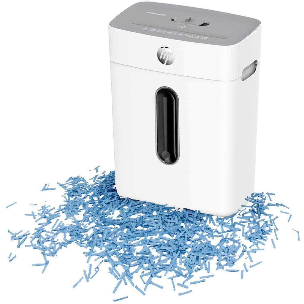 HP OneShred 8CC Aktenvernichter P4 | Schredder Aktenvernichter mit Cross Cut Partikelschnitt | Papierschredder für Zuhause & Büro | 8 Blatt Schnittleistung | Shredder Papier mit 15L Auffangbehälter