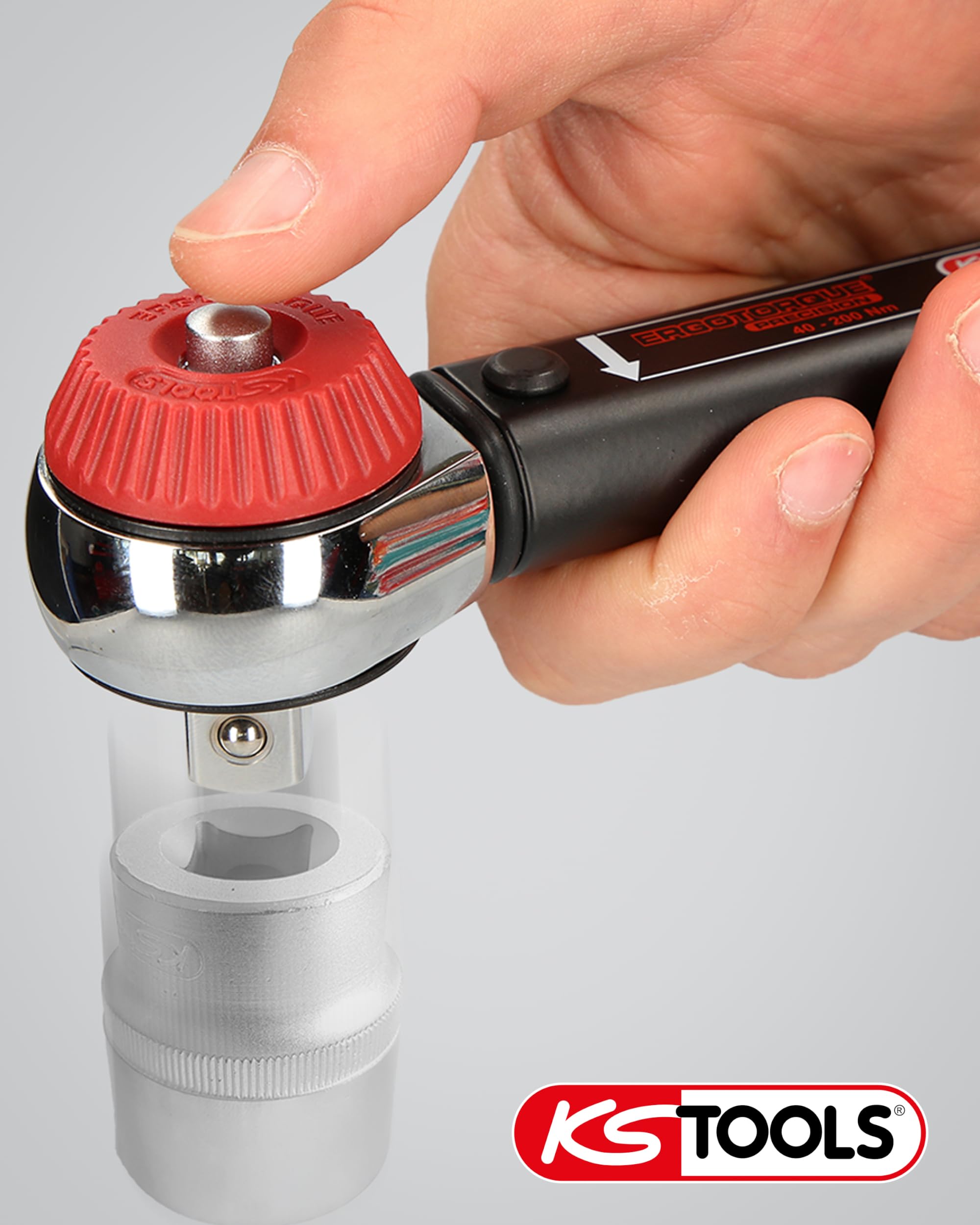 KS Tools Ratschen Drehmomentschlüssel 1/2 Zoll Drehknopf ERGOTORQUEprecision 516.1432 I 20-100 Nm I Mit Doppelskala in Nm und lbf•ft I Präzisions Schraubenschlüssel