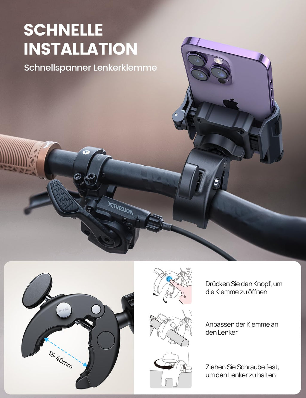 Lamicall Handyhalterung Motorrad, Handyhalter Fahrrad - 【1s Schnellspanner】 Lenker Halter für Dreharbeiten, Universal Handy Fahrradhalterung für iPhone 17 16 15 14 13 Pro Max Plus, 4-7 Zoll Smartphone