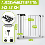 BOMI TÜV GS Siegel Türschutzgitter Gitter XXL Merle | Schließt automatisch | Hundeschutzgitter und Treppenschutzgitter Hund | Stiegenschutzgitter für Geländer und Treppe | Breite: 243-251 cm