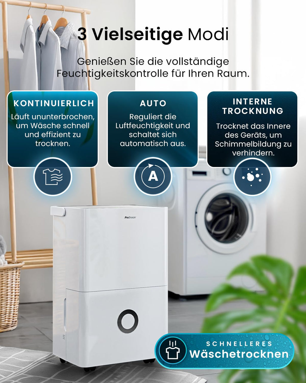 Pro Breeze Luftentfeuchter 30L in 24h Entfeuchtungsleistung - Elektrischer Luftentfeuchter mit WLAN & App - Feuchtigkeitssensor, 4L Wassertank, Timer, Ablaufschlauch - Gegen Feuchtigkeit, Schimmel