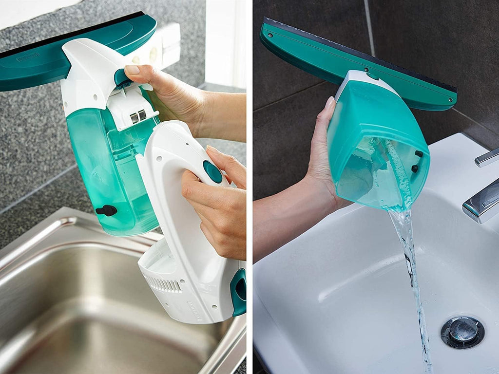 Leifheit Fenstersauger Set Dry & Clean mit Stiel und Einwascher für 360° streifenfreie Reinigung, Fensterreiniger verwendbar bis zu 38 min, Fensterputzer mit Stand-by-Automatik und Click-System