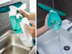 Leifheit Fenstersauger Set Dry & Clean mit Stiel und Einwascher für 360° streifenfreie Reinigung, Fensterreiniger verwendbar bis zu 38 min, Fensterputzer mit Stand-by-Automatik und Click-System