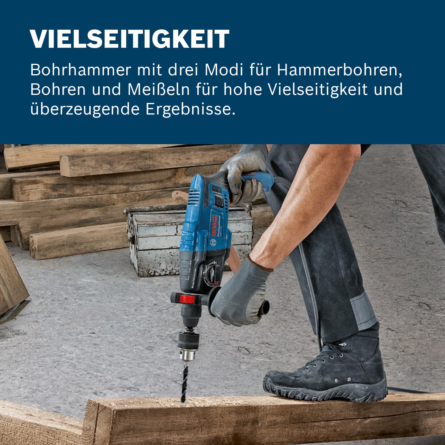 Bosch Professional Bohrhammer GBH 2-21 (mit SDS plus, inkl. Schnellspannbohrfutter mit SDS plus-Adapter, Zusatzhandgriff, Maschinentuch, Tiefenanschlag, Handwerkoffer)