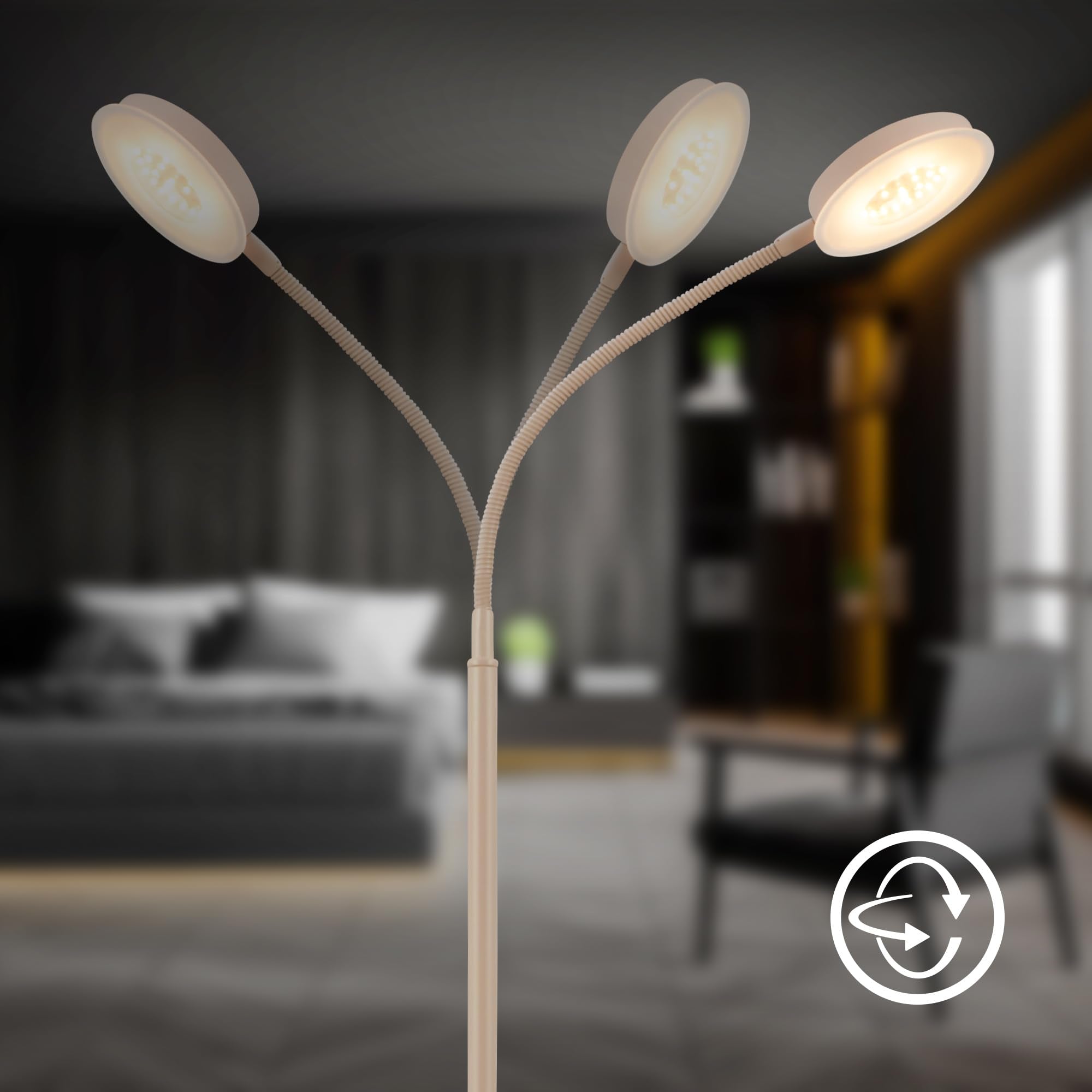 BRILONER - Stehlampe mit Touch, dimmbar, schwenkbar, Memoryfunktion, Leselampe, Wohnzimmerlampe, Schlafzimmer Deko, Deckenfluter, Standleuchte, Stehleuchte, 125,5 x 21 x 45 cm, Beige