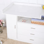 ecomi Wickelkommode Wickeltisch Baby Kommode aus Holz mit Wickelaufsatz, 3 Schubladen, 1 Tür, 100 cm Höhe in Weiß, Wickeltisch 113x100 cm Griffe verchromt