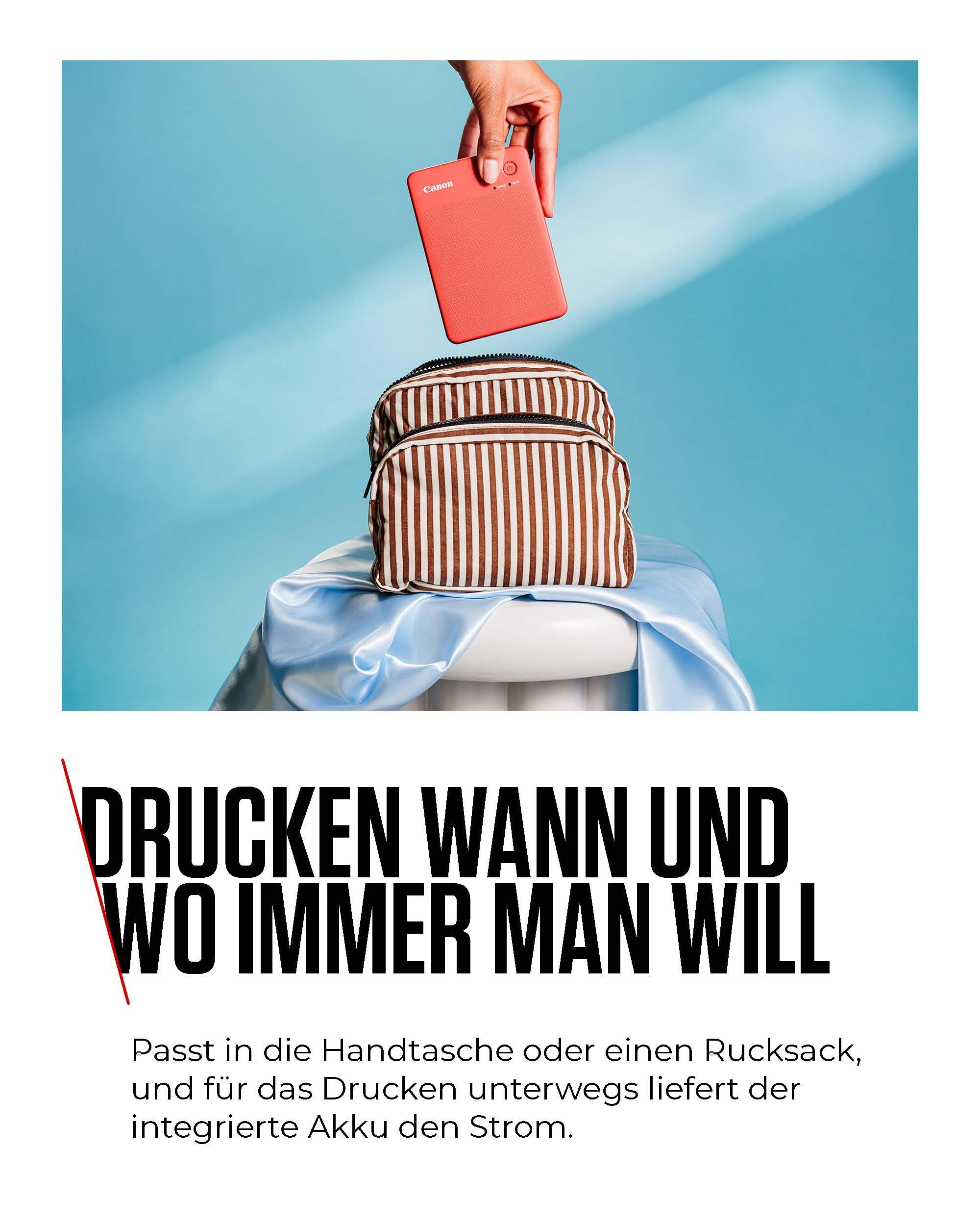 Canon SELPHY QX20 mobiler Fotodrucker – per WLAN direkt vom Smartphone drucken. Thermosublimationsdruck, 2 Größen Stickerpapier und Laden per USB-C - Dunkelgrau (ohne Farband/Papier)