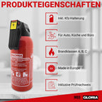 MBS FIRE 2x Gloria KFZ Auto-Pulverlöscher P2GM, 2kg Brandklasse ABC inkl. Halterung u. Plakette