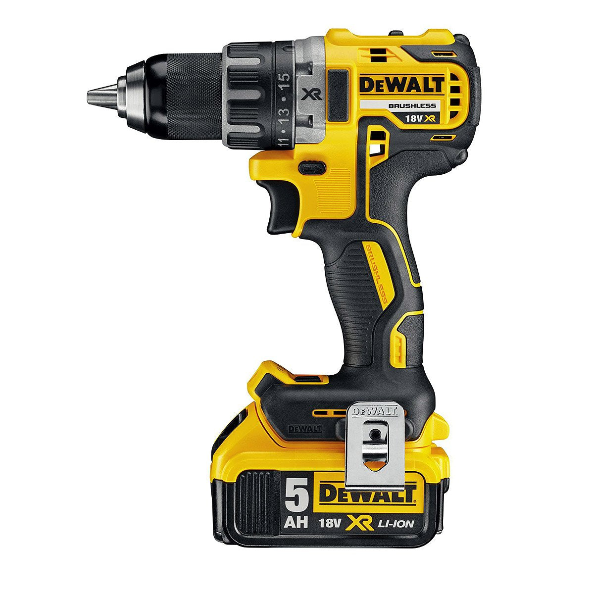 Dewalt 18 Volt 2-Gang Akku Bohrschrauber DCD791P2 (Bürstenloser Motor, 2-Gang Vollmetallgetriebe, max. Drehmoment 70 Nm, 15 Drehmomentstufen, 2x 18 Volt 5 Ah Li-Ion Akkus und Ladegerät, T-STAK Box)