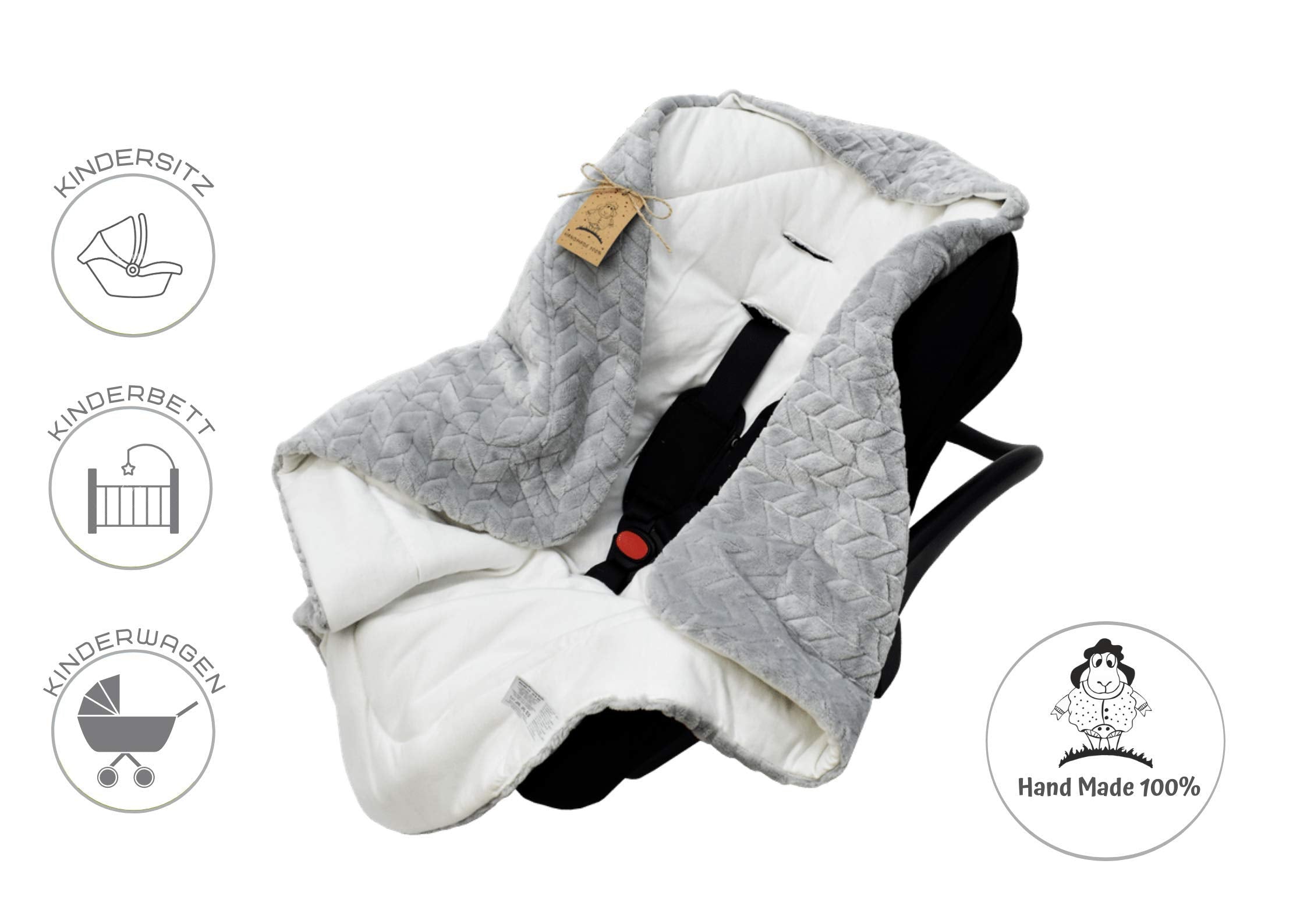 DANKA® Einschlagdecke für Babyschale, Kinderwagen, Kindersitze und Maxi Cosi - Baby Decke für Neugeborene, 80x80cm, mit Kapuze und Klettverschluss für Winter und Sommer, ganzjährig - Grau