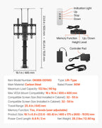 VEVOR Motorisierter TV-Liftständer verstellbare Halterung für TV-Liftständer (60 kg belastbar), vertikale elektrische TV-Halterung mit Fernbedienung, für 813-1397 mm (Nicht im Schrank)