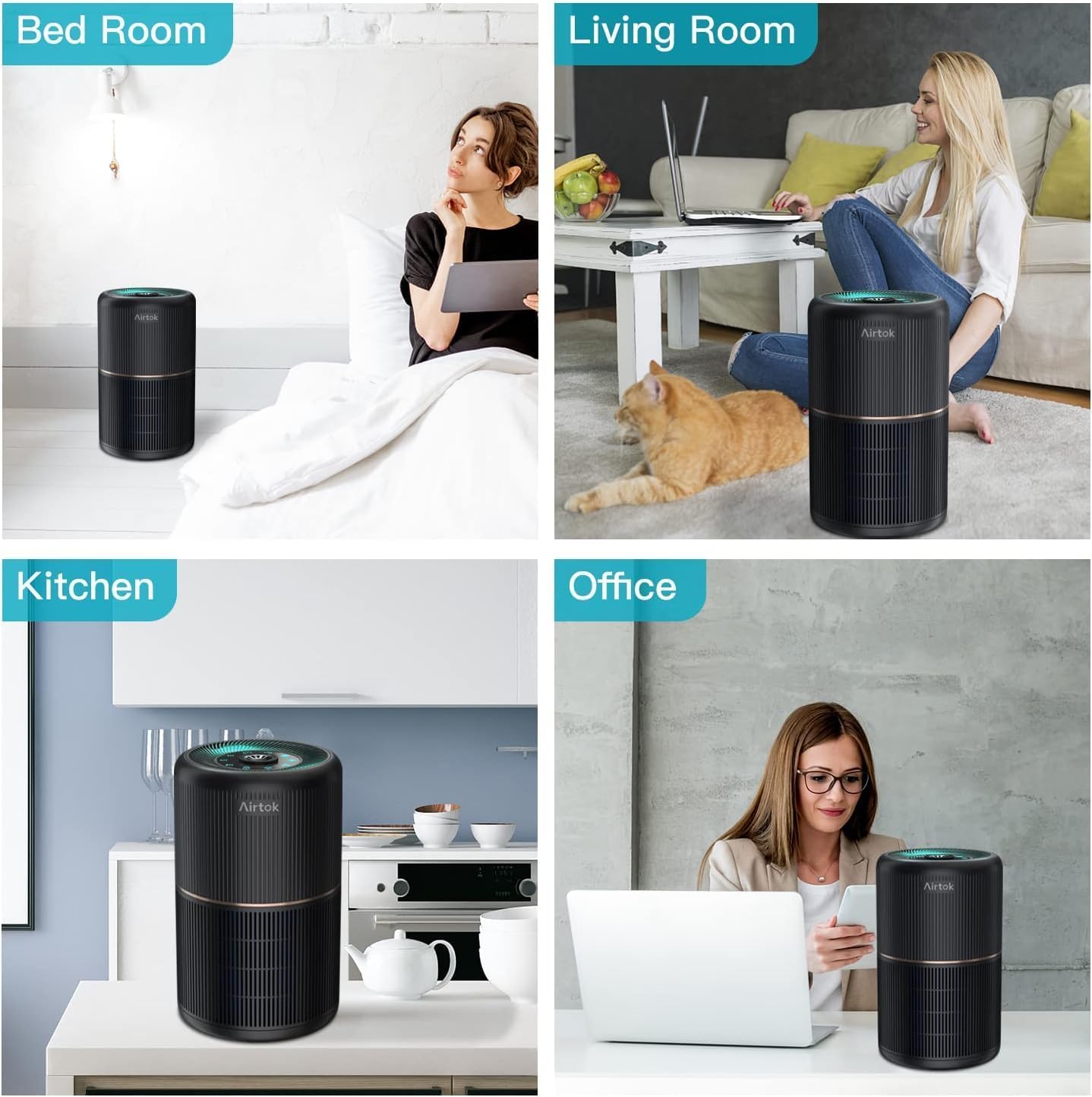 AIRTOK Luftreiniger, Luftreiniger Allergiker mit Aromatherapie, HEPA Luftfilter gegen Schimmel Staub Pollen Gerüche, 99,97% Entfernung bis 0,1 Mikrometer, Nachtlicht, Kindersicherung, Timer, 25dB