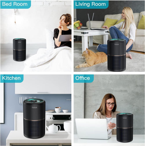 AIRTOK Luftreiniger, Luftreiniger Allergiker mit Aromatherapie, HEPA Luftfilter gegen Schimmel Staub Pollen Gerüche, 99,97% Entfernung bis 0,1 Mikrometer, Nachtlicht, Kindersicherung, Timer, 25dB