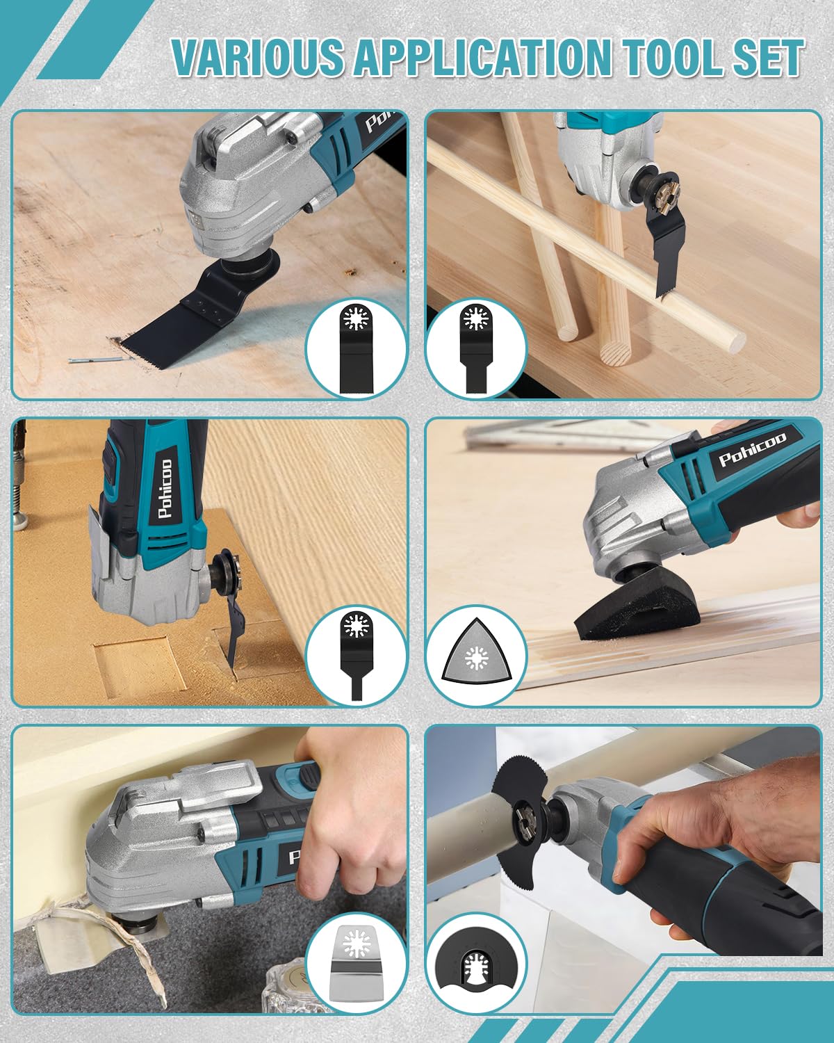 Pohicoo Oszillationswerkzeug, 300W Multifunktionswerkzeug mit 10000-22000RPM 6 Variable Geschwindigkeit,Multitool mit 23 Zubehör, 3° Oszillationswinkel Multimaster zum Schneiden, Schnitzen, Polieren