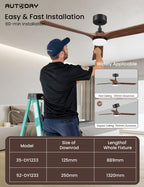 AUTODAY Holz Deckenventilator mit Beleuchtung leiser Gleichstrommotor 132 cm deckenventilator outdoor 3 hölzern flügel dimmbarem LED 24W fernbedienung mit Memory-Funktion 6 Geschwindigkeiten Timer