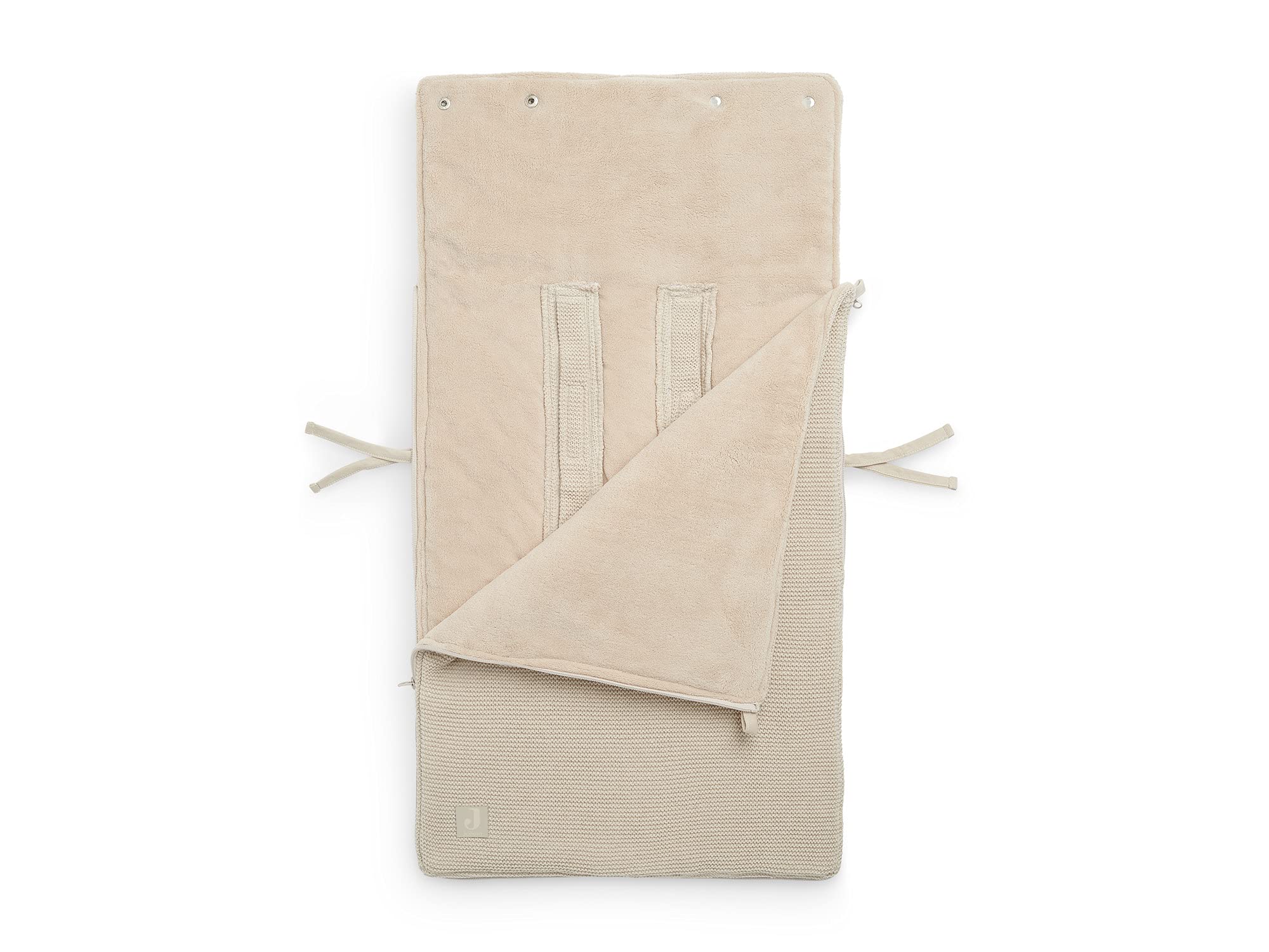Jollein Fußsack Basic Knit Nougat - Für Babyschale Kinderautositz Gruppe 0+ und Kinderwagen - Für 3-Punkt- und 5-Punkt-Gurt - Strickmuster und Fleece Futter - Beige