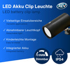 REV LED Wandlampe innen - Wandbeleuchtung mit Akku, 180lm, dimmbar, 360° drehbar, kabellose Leselampe - ideal für Flur, Schlaf- & Wohnzimmer, schwarz