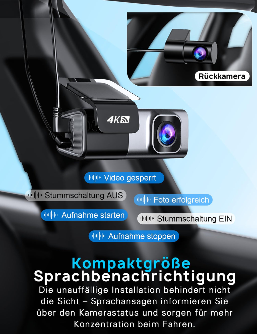 Navycrest Dashcam Q7 Dual 4K1080P Hochleistungs 5GHz WLAN Autotechnikbegeisterte