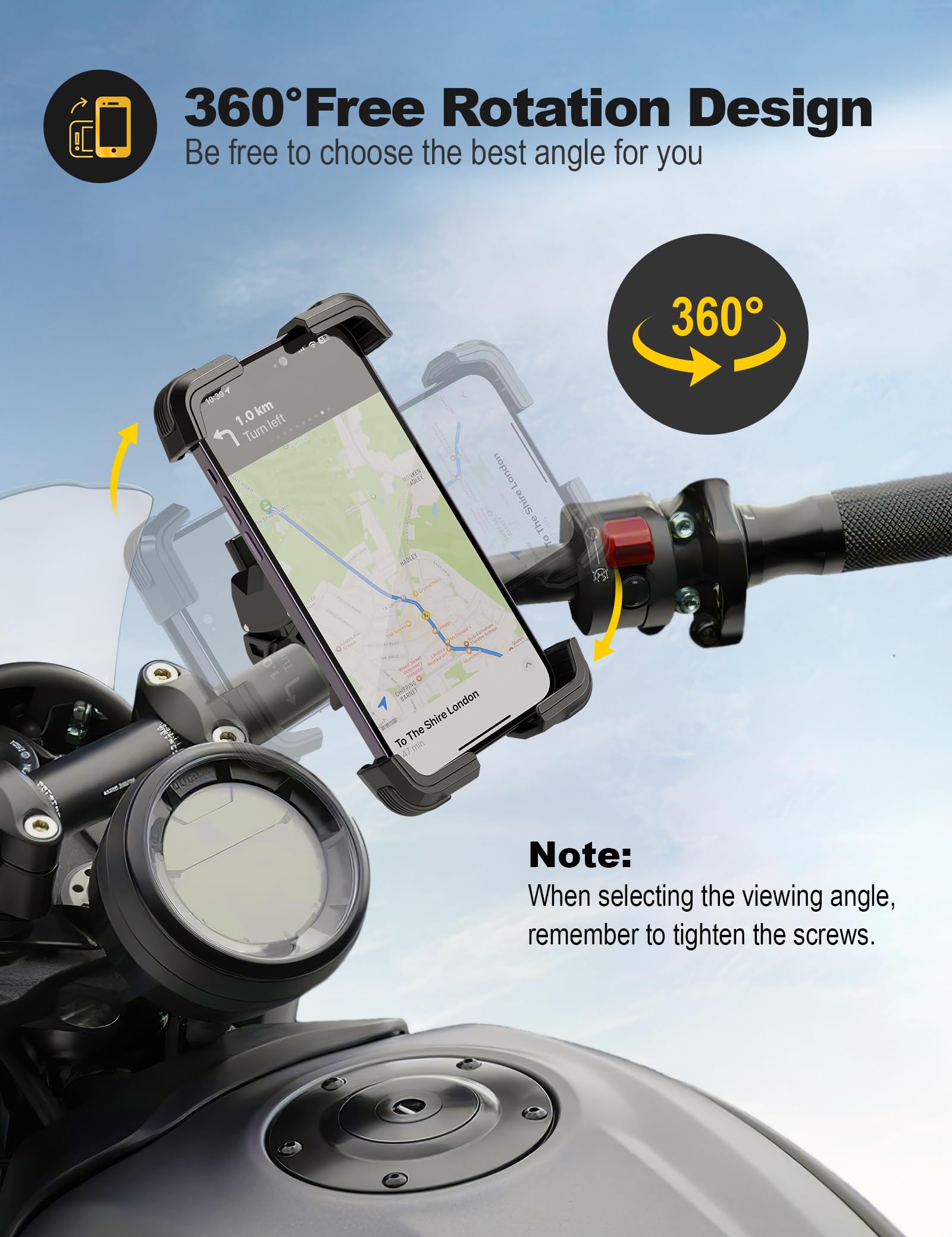 Grefay Handyhalterung Fahrrad, Handyhalterung Motorrad -Universal 360° Lenker Halter für iPhone 16/15/14 Pro Max Plus, SE, 13/12 Pro Max Mini, 11 Pro Max, Samsung S23 S22, Smartphone(4.7"-7.2")