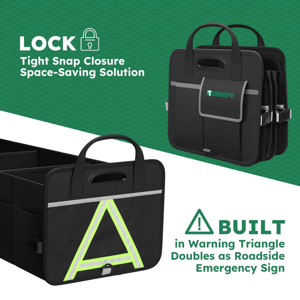 Tonmifr Robuster Kofferraum-Organizer mit großer Kapazität, Multifach-Aufbewahrungsbox für SUV, Kombi & Kleinwagen, faltbar aus 600D Oxford mit 2 Sicherungshaken & reflektierenden Streifen, 92 Liter