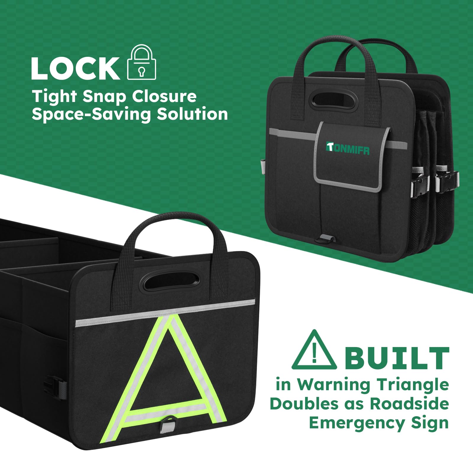 Tonmifr Robuster Kofferraum-Organizer mit großer Kapazität, Multifach-Aufbewahrungsbox für SUV, Kombi & Kleinwagen, faltbar aus 600D Oxford mit 2 Sicherungshaken & reflektierenden Streifen, 92 Liter