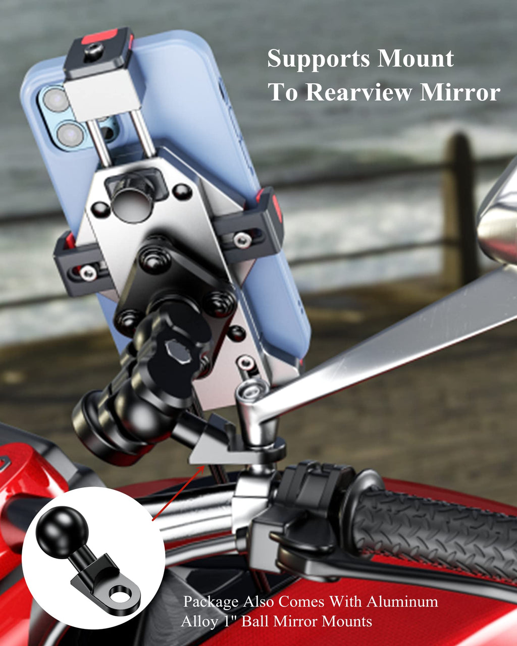 BRCOVAN Aluminiumlegierung Motorrad Handyhalterung mit Vibrationsdämpfer, Verstellbar Handy Motorradhalterung, Diebstahlsichere Lenker Handyhalter für Fahrrad, Roller, ATV, für 4,7-7,2 Zoll Smartphone