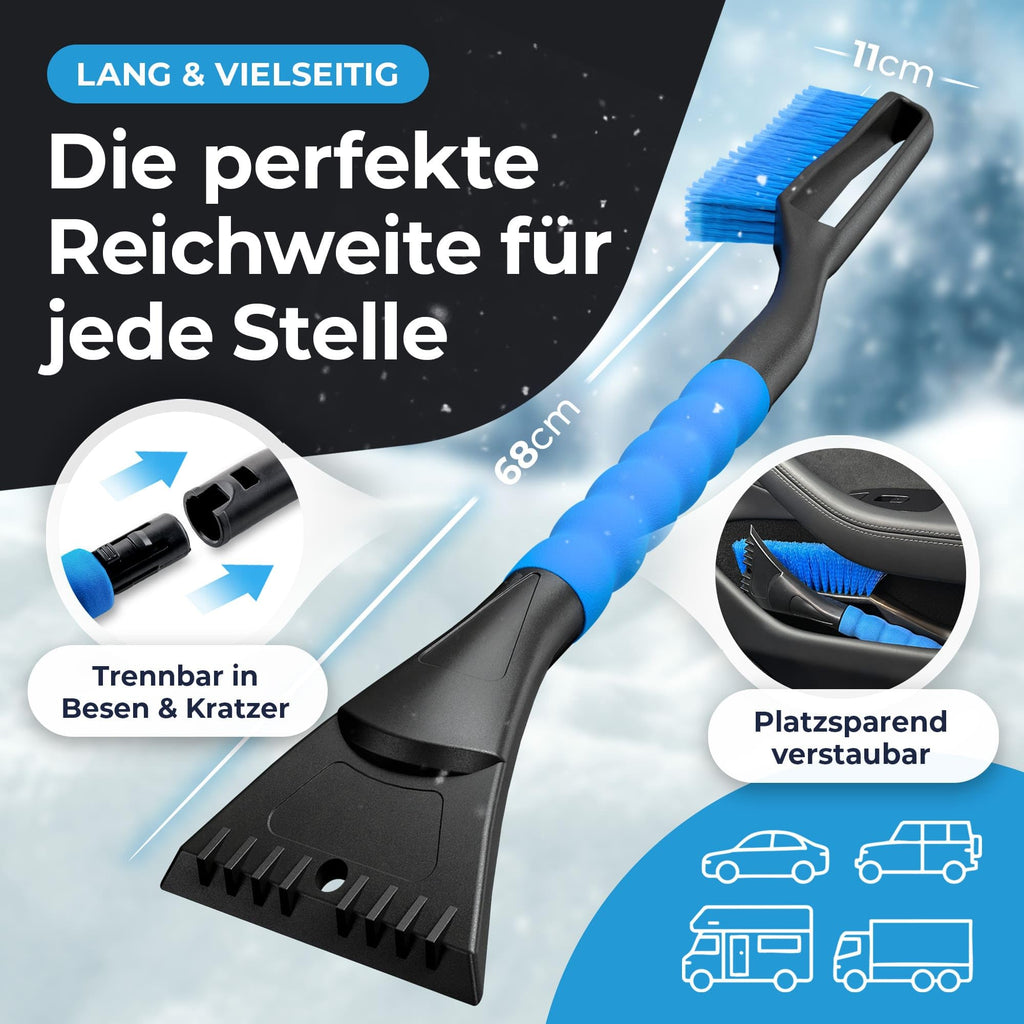 Lyvanas Eiskratzer Auto mit Besen TESTSIEGER 2025* - Ergonomischer Profi Schneebesen Auto schnell & stark - Langlebiger & schonender Scheibenkratzer Auto lang & vielseitig - stabiler Schnee Auto Besen