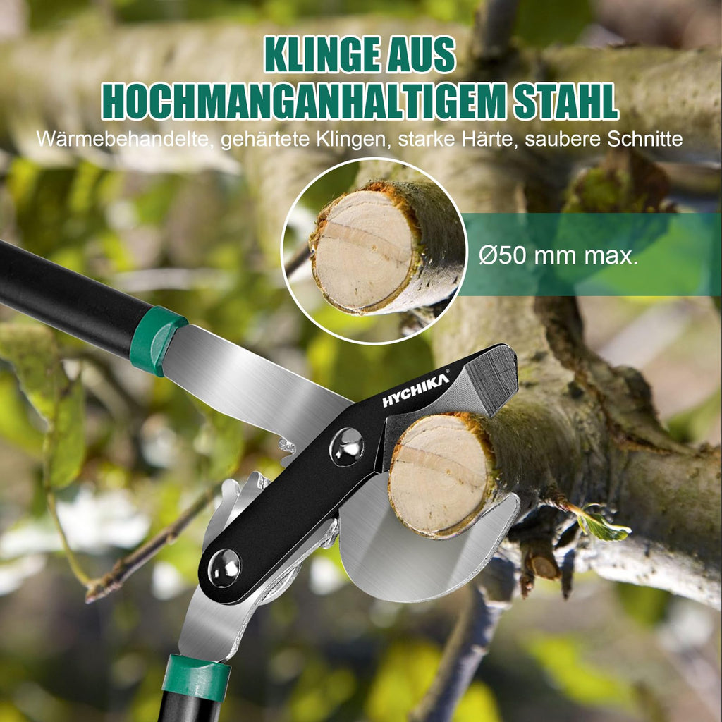 HYCHIKA Bypass Astschere für Garten 74cm, Leichte Astschere Amboss, Karbonstahlklingen, Einfaches Trimmen Cuts Ø50 mm max., Arbeitssparende mit Scharfen Klingen