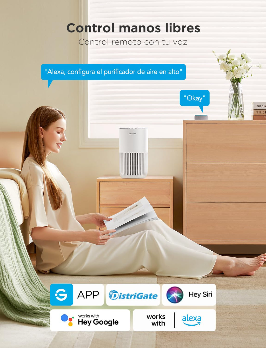 GoveeLife Mini-Luftreiniger fürs Schlafzimmer, intellig. HEPA-Filter mit Alexa-App-Steuerung gegen Tierhaare, Gerüche, Pollen, Rauch, Tragb. Luftreiniger mit 3 Geschwindigkeiten, 2 Modi, Timer, Aromen