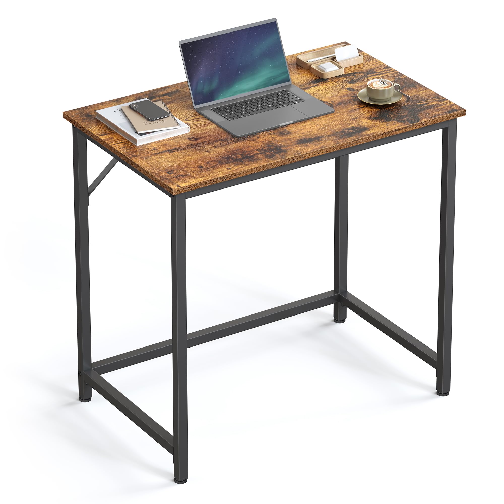 VASAGLE Tisch, Computertisch, Bürotisch, 80 x 50 x 76 cm, für Arbeitszimmer, Schlafzimmer, Wohnzimmer, vintagebraun-tintenschwarz LWD038B01V1