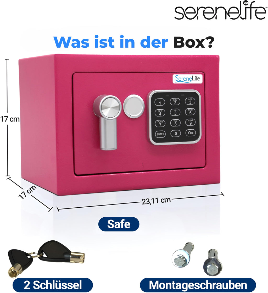 SereneLife Elektronischer Safe | robuster 23,1 x 17 cm Geldtresor | digitaler Touchpad-Schloss mit Code 2 Schlüsseln | kleiner Safe für Zuhause/Büro, sicheres Bargeld, Schmuck, Schusswaffen