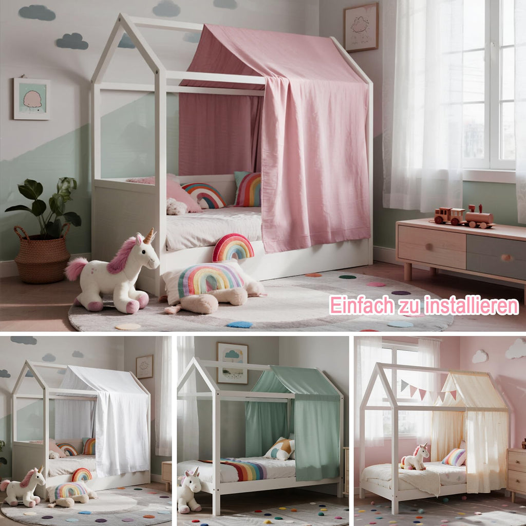 Zdada Hausbett Himmel, Betthimmel Hausbett Musselin mit 2 Stück Betthimmel, Stoffhimmel für Hausbetten Mädchen Jungen Baldachin Kinderbett Kinderzimmer Deko -67 x 270 cm Rosa