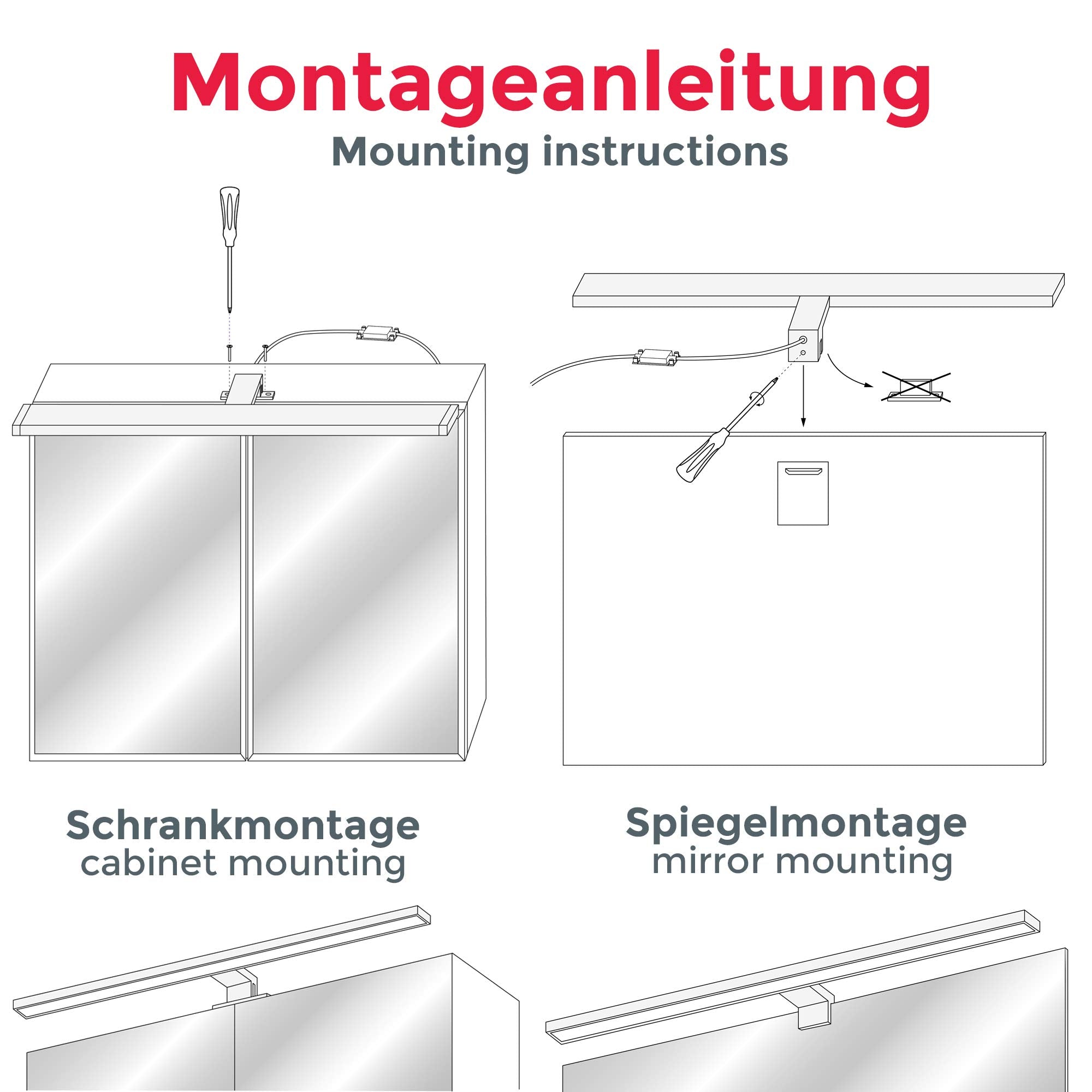 B.K.Licht - Spiegelleuchte Bad mit 2 in 1 Montage, neutralweiße Lichtfarbe, klemmbar, Badezimmerlampe, Schrankbeleuchtung, Spiegellampe, Lampe Badezimmer, Spiegelbeleuchtung, 60x10,3x3,6 cm, Chrom