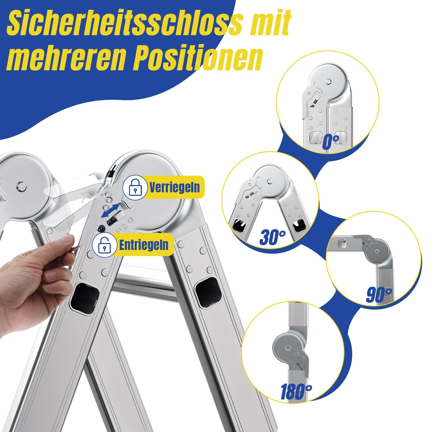 Lospitch 4x3 Mehrzweckleiter, 360cm 7 in 1 Multifunktionsleiter mit 2 plattform, Aluminium Vielzweckleiter mit 2 Transport Rollen bis 150 kg, Arbeitsleiter 12 Stufen, Silber