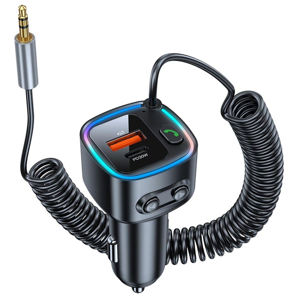 Aux Bluetooth 5.4 Adapter Auto Bluetooth Empfänger Klinke 3.5mm für Freisprechanruf und Wireless Musik Kompatibel Schnellladung AutoLadegerät 42W (PD 30W&QC 12W) HiFi-Stereo U-Disk RGB Umgebungslicht