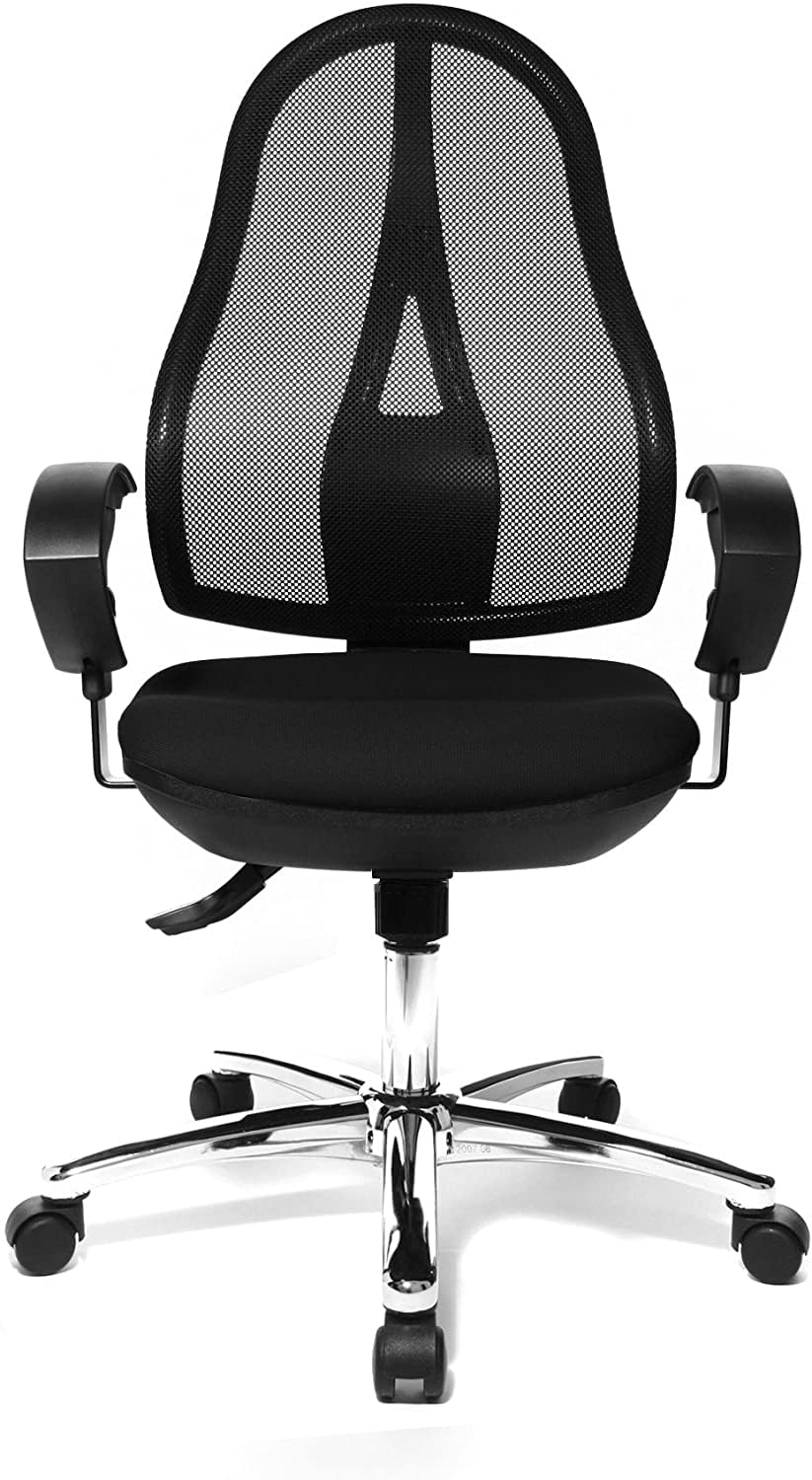 Topstar Open Point SY Deluxe, ergonomischer Syncro-Bandscheiben-Drehstuhl, Bürostuhl, Schreibtischstuhl, inkl. Armlehnen (höhenverstellbar), Stoff, schwarz