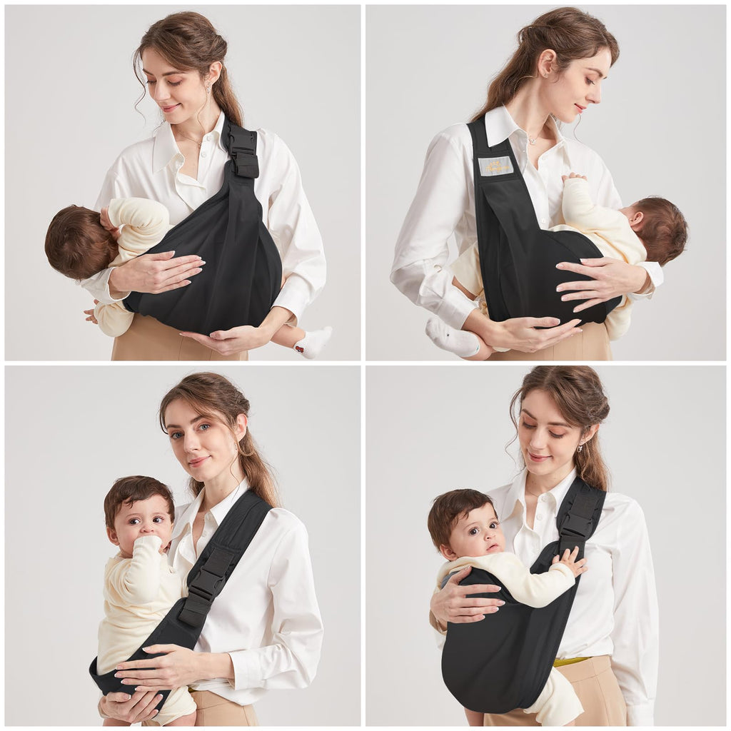 Tragetuch Baby Hüfttrage, Ergonomischer Tragehilfe für Babys unter 36 Monaten, Kleinkinder bis 15kg, Schwarz