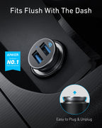 Anker 24W Car Charger Ladegerät, Mini Autoladegerät, 4.8A Duales USB Mit Blauem LED-Licht, Kompatibel Mit iPhone15/14/13, iPad Pro/Air 2/Mini, Galaxy und Mehr