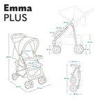 LIONELO Emma Plus Kinderwagen bis zu 15 kg, Kindersportwagen, leicht modern klein Buggy mit Liegeposition, zusammenklappbar, große Räder, großer Korb, Tasche Stone