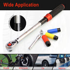 Hairich Drehmomentschlüssel Auto 1/2 Zoll, 40–210 Nm, TÜV Süd GS geprüft, 6-tlg. Drehmomentschlüssel Set mit 125 mm Verlängerung, 1/2"-3/8" Adapter & 3 Stecknüssen – Für Reifenwechsel & Motorrad