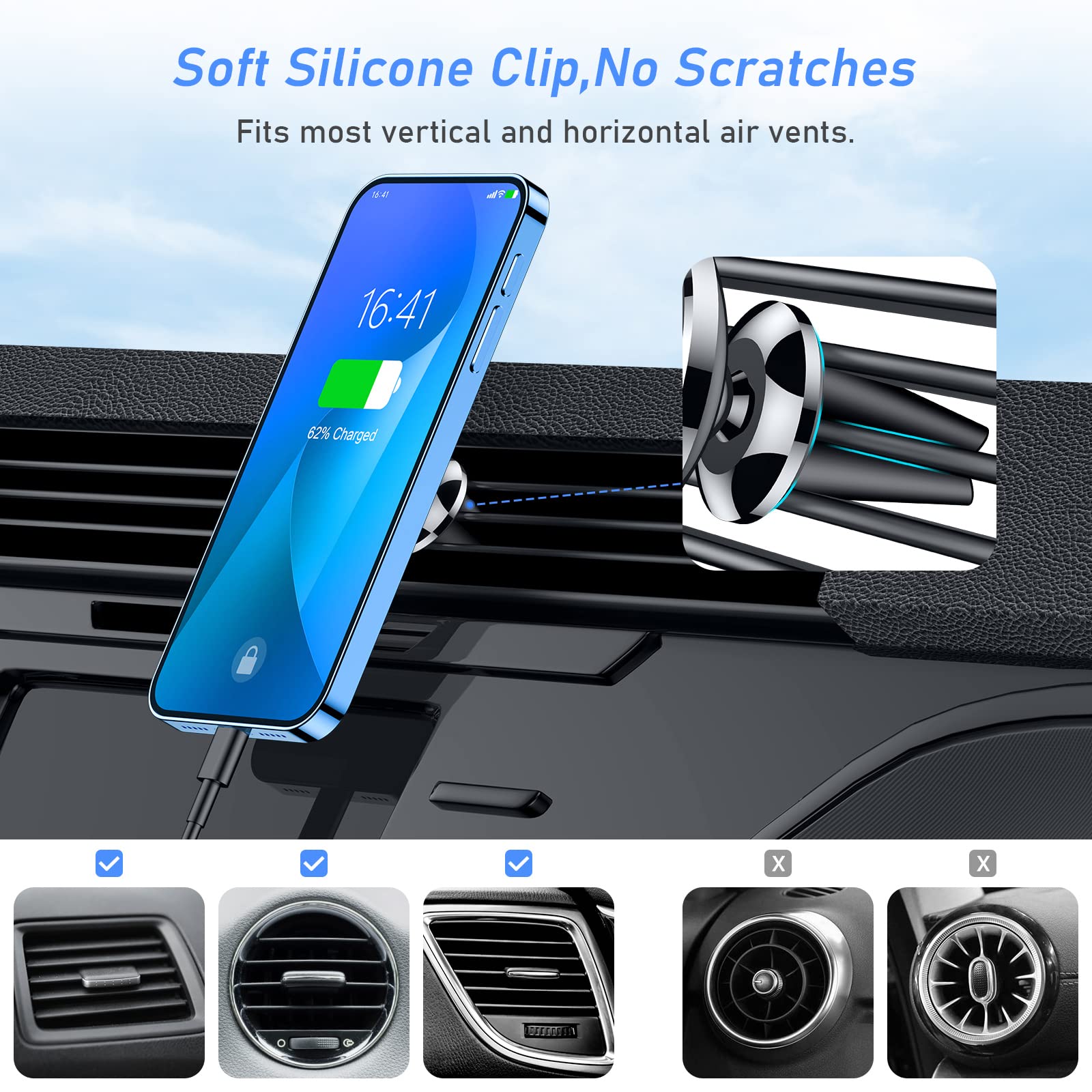 Blukar Handyhalterung Auto Lüftung, Universale 360° Magnetisch KFZ Handyhalter Auto Zubehör mit 5 Starke Magnet & 4 Metallplatten, Kompatibel mit iPhone 17 Air/Pro/16/15/14, Galaxy, Mate usw.