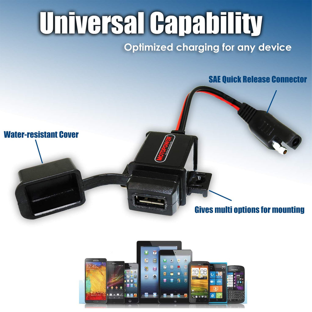 MOTOPOWER MP0609A 3,1 Amp Motorrad USB-Ladegerät Kit für Telefon, GPS oder Sportkamera