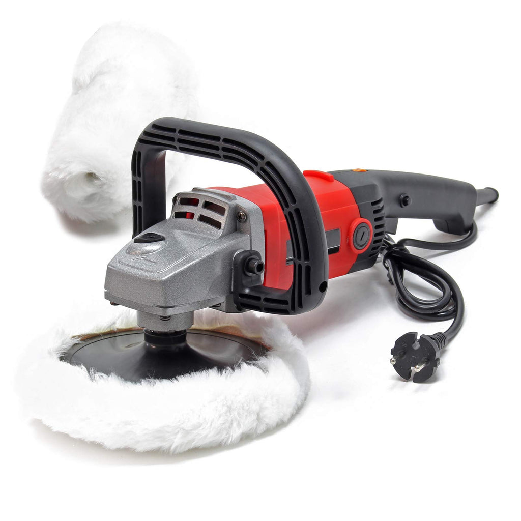 Wiltec Auto Poliermaschine Schleifmaschine 1200W bis 3000 U/min, Poliergerät mit 6 Stufen inkl. 2 Pads, Tellerschleifer, Rotationsschleifer