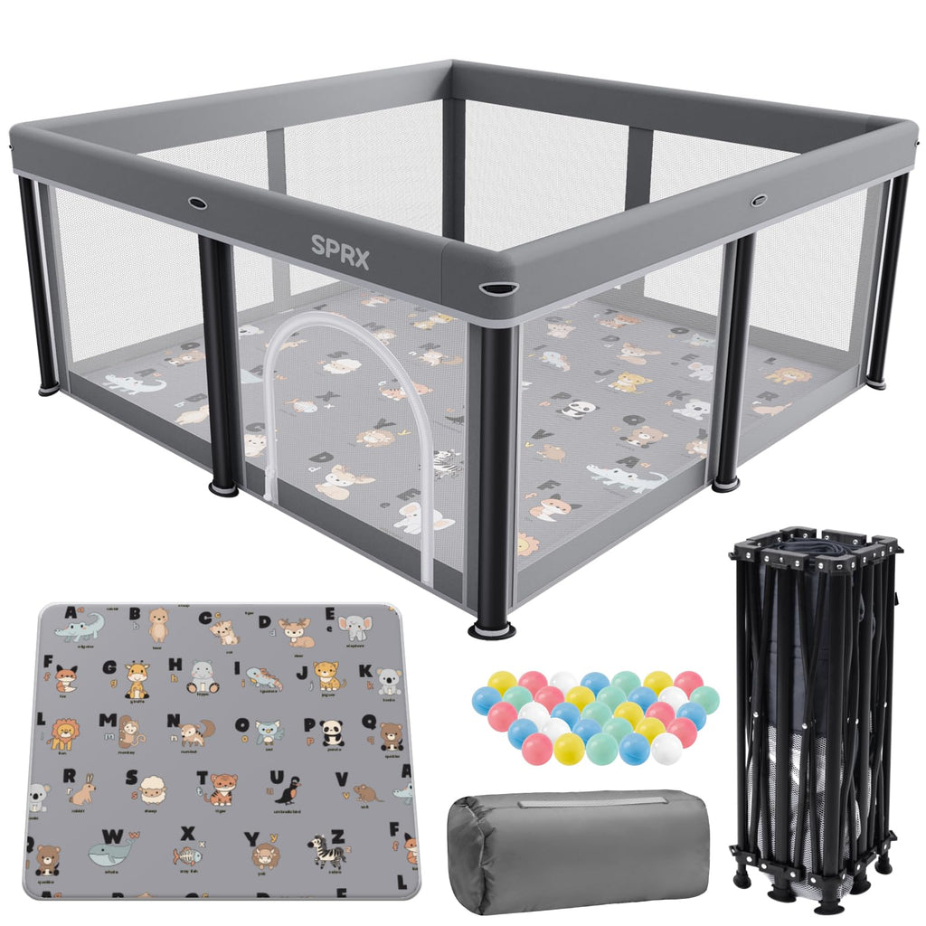 laufstall baby faltbar mit Matte,127x127,zusammenklappbarer Laufstall für Babys und Kleinkinder,Sicherheitslaufstall für Kinder im Innen-und Außenbereich,tragbarer Reiselaufstall und 50 Ozeanbällen
