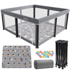 laufstall baby faltbar mit Matte,127x127,zusammenklappbarer Laufstall für Babys und Kleinkinder,Sicherheitslaufstall für Kinder im Innen-und Außenbereich,tragbarer Reiselaufstall und 50 Ozeanbällen