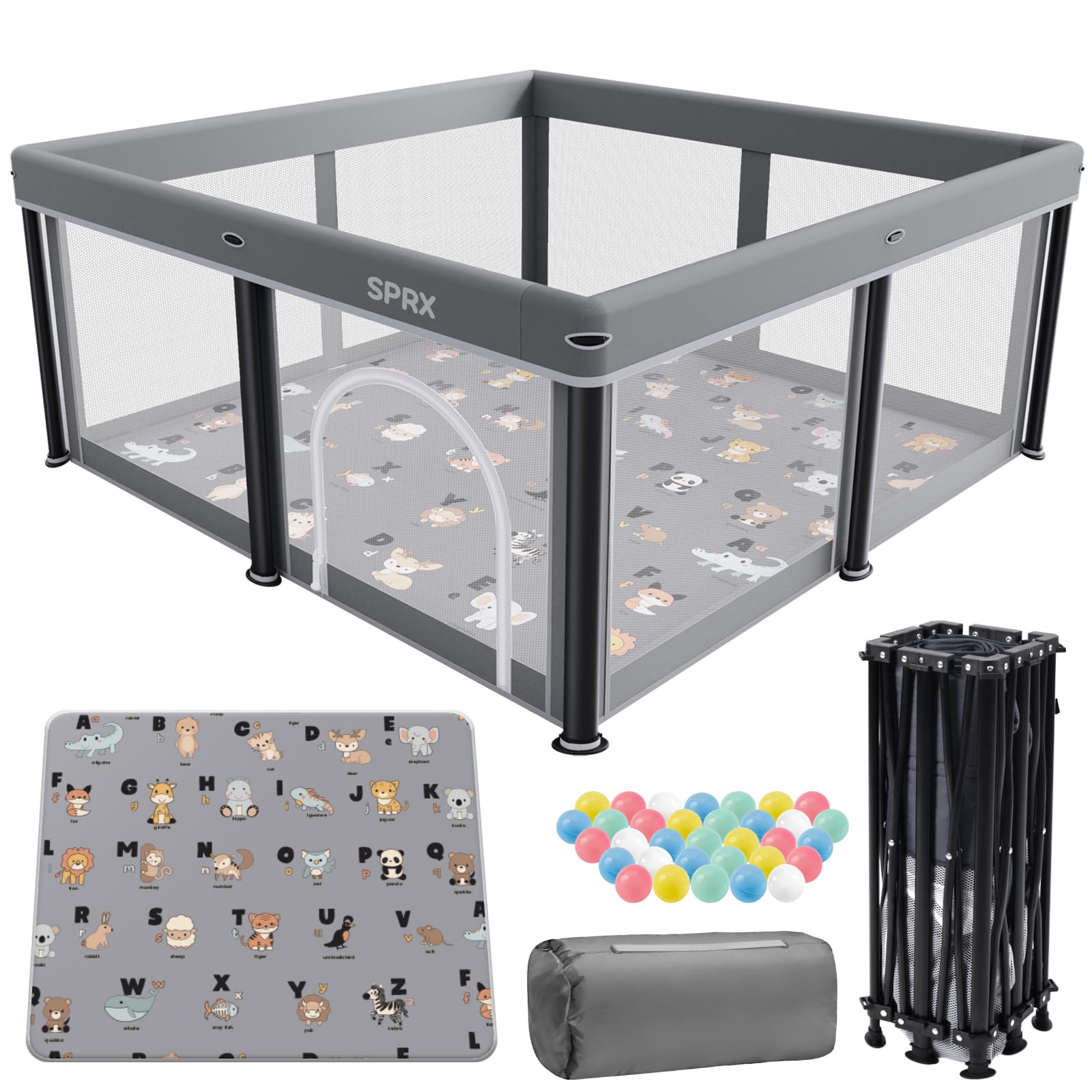 laufstall baby faltbar mit Matte,127x127,zusammenklappbarer Laufstall für Babys und Kleinkinder,Sicherheitslaufstall für Kinder im Innen-und Außenbereich,tragbarer Reiselaufstall und 50 Ozeanbällen
