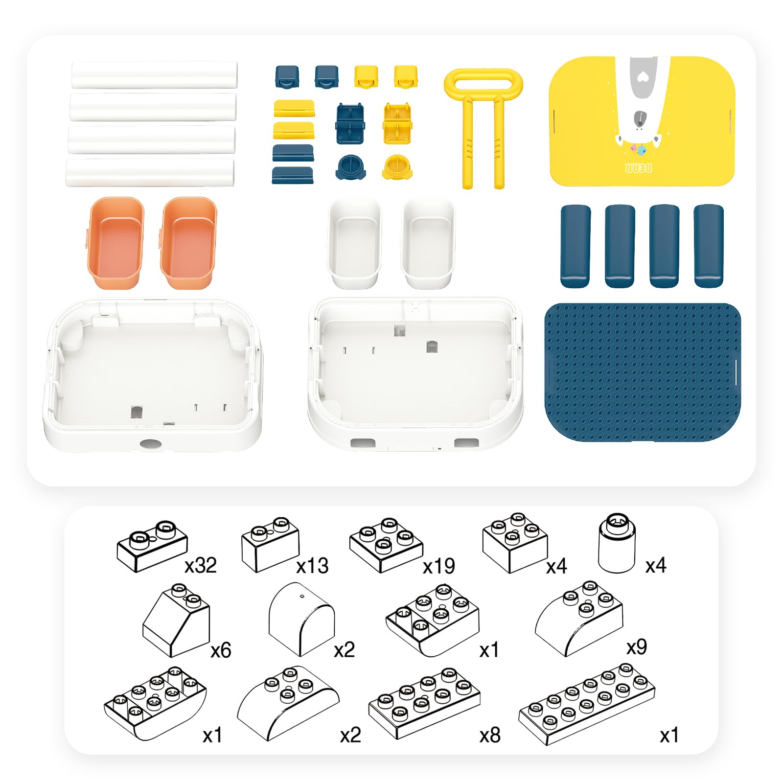 RedCrab Kindertisch Set Bausteintisch mit Aufbewahrung, Kinder Spieltisch Kompatibel mit Bausteinen Spielzeug, Multifunktionaler Aktivitätstisch - Umwandelbar in Gepäck mit Rollen