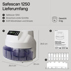 Safescan 1250 EUR Münzzähler, der gemischte EUR-Münzen schnell zählt und sortiert - Münzsortierer, sortiert Münzen nach Stückelung - Geldzählmaschine für das Zählen von Münzen