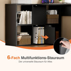 Sweetcrispy L-Form Schreibtisch mit Regal & Schrank, 120x100x75cm Eckschreibtisch, Starker Gaming Tisch mit Ablageflächen, Einfacher Montage, Schwarz