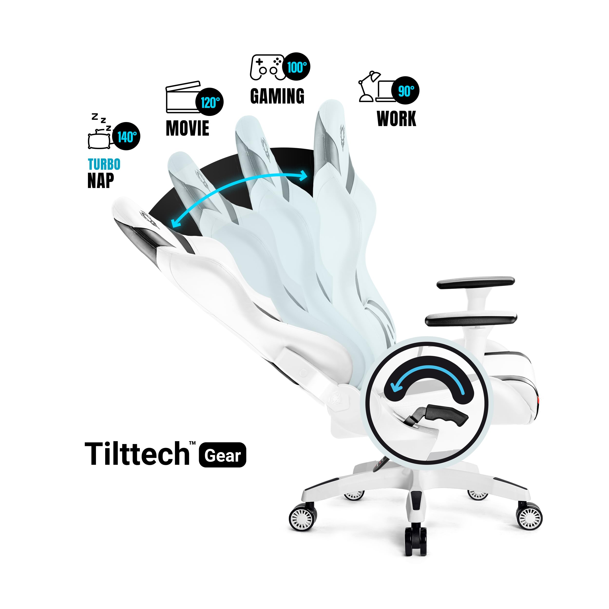 Diablo Gaming Stuhl X-Horn 2.0 Bürostuhl Gamer Chair Schreibtischstuhl 3D Armlehnen Ergonomisches Design Nacken/- Lendenkissen Kunstleder Wippfunktion Weiß King (XL)